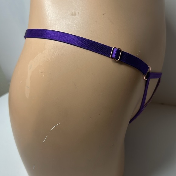 Orchid‎ Embroidered Sheer Mesh Cut Out Adjustable Satin G-String Thong Panty NEW - Picture 8 of 16